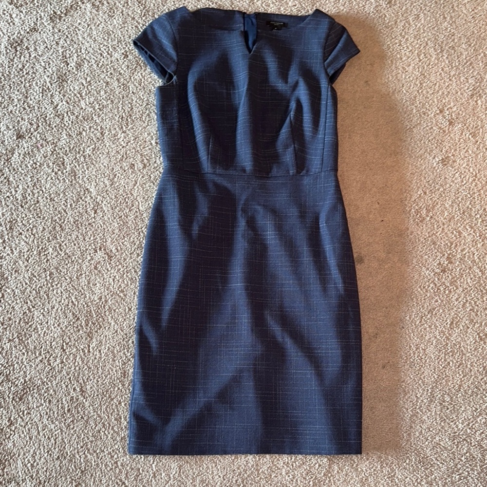 Ann Taylor Navy Blue Cap-Sleeve Midi Sheath Dress
